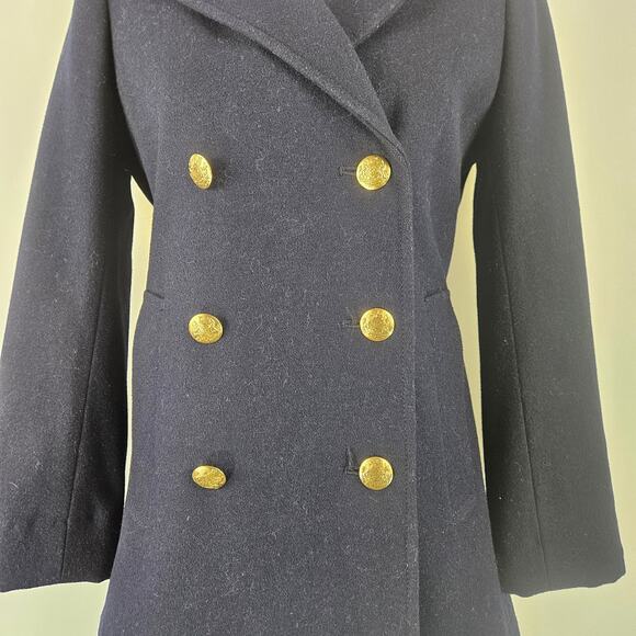 J. Crew Navy Wool Blend Double Breasted Collared Peacoat Gold Shield Buttons 0 - Picture 5 of 13